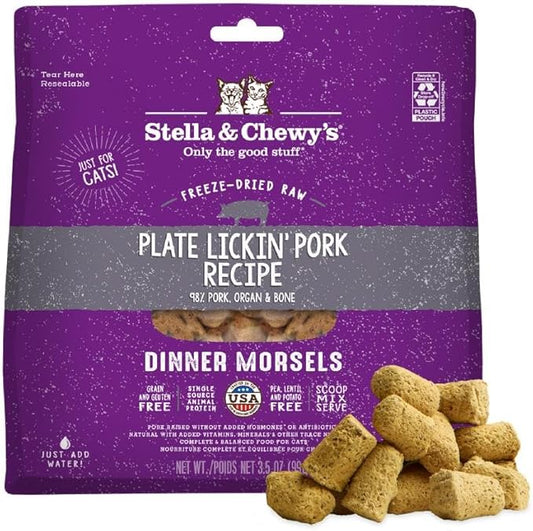 Stella & Chewy's Freeze-Dried Raw Cat Dinner Morsels - Premium Pork Recipe with 98% Responsibly-Sourced Meat & Organs - Natural Grain-Free Cat & Kitten Food - Made in USA - 3.5 oz