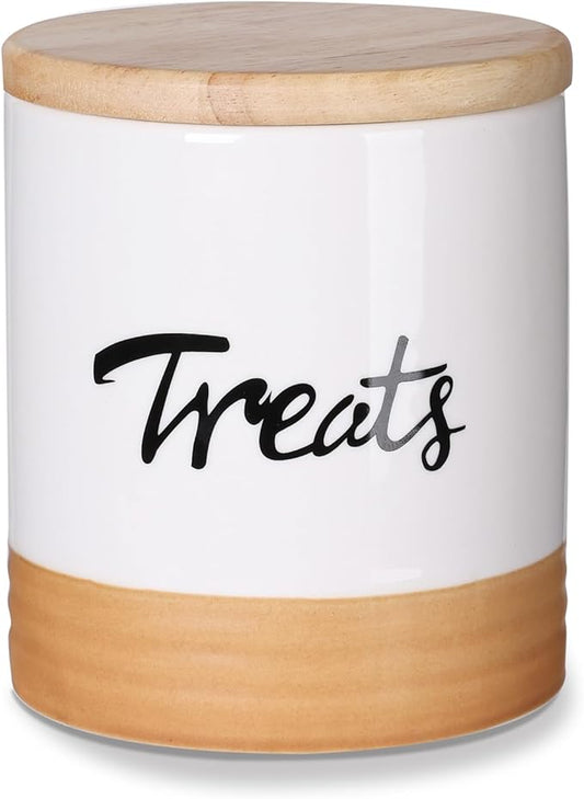 LEETOYI Cat Treat Container with Lid, Ceramic Dog Treat Jars Modern, Farmhouse Kitchen Decor, Cat Treat Storage Caddy Organizer, 4.5 Inch 31oz White