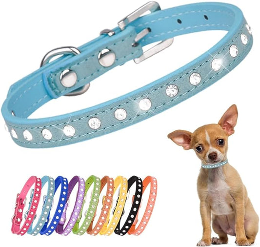 Bling XS Dog Collar, Pretty Diamond Cat Collar Crystal Jewel Glitter Rhinestone Puppy Collar for XXS Xs Small Medium Female Pet Girl Dogs Kitten, Light Blue XSmall