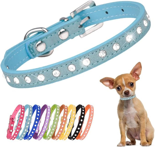 Bling Dog Collars for Small Dogs, Pretty Rhinestone Puppy Collar Crystal Jewel Glitter Diamond Cat Collar for XXS Xs Small Medium Pet Female Dogs Girl, Light Blue S