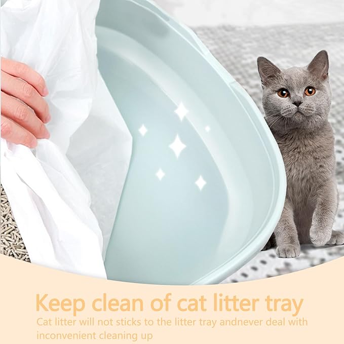 24 Count Cat Litter Box Liners - Large Drawstring Cat Litter Bags, Extra Thick Heavy Duty Durable Litters Tray Pet Cats Pan Liners, Waste Replacement Bags for Self-Cleaning Cats Litter Boxes 18" x 37"