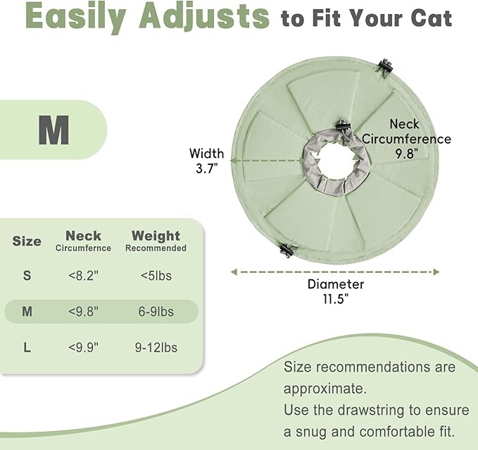 Cat Cone Collar Soft, Adjustable Elizabethan Collar for Cats to Stop Licking, Comfortable Lightweight Kitten Cone for Wound Healing and Surgery Recovery,Green,M