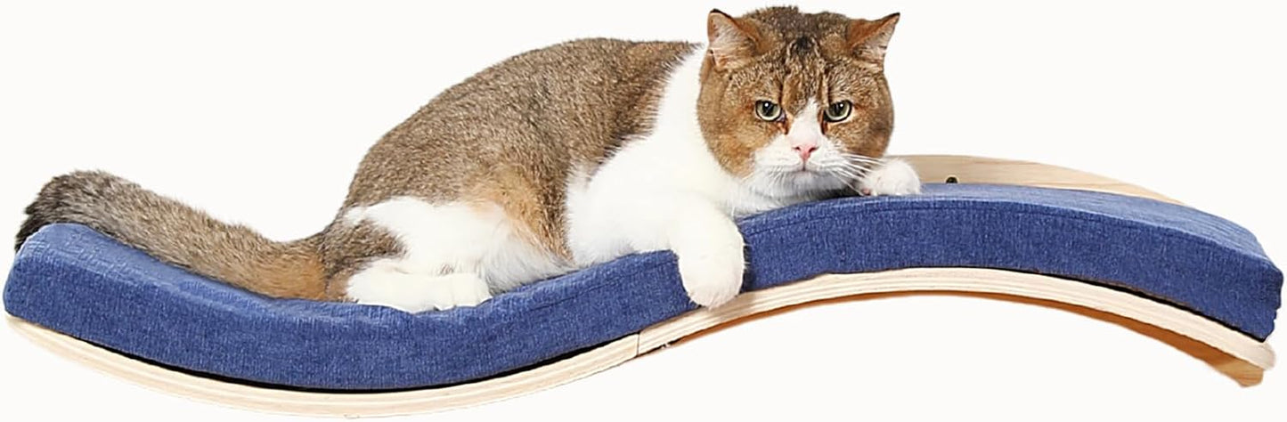 Cat Wall Shelves for Large Cats - Wall Mounted Furniture with Comfortable Cushion, Perfect Perch and Bed for Multi-Cat Households - 35 inch Wavy Shelf for Climbing, Playing, Resting, and Lounging