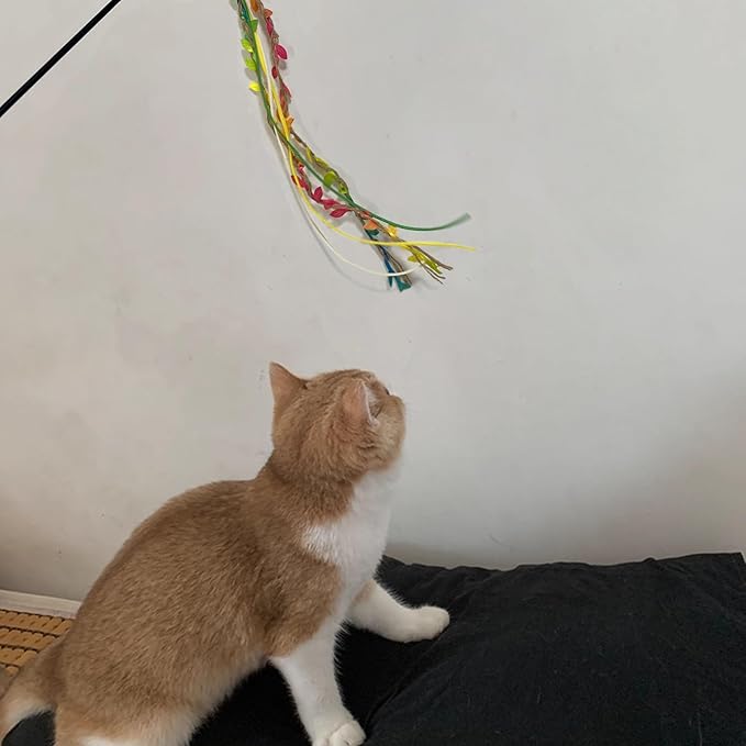 IUHKBH Cat Wands, 3 PCS Colorful Teaser Toy Handcrafted Jungle Wicker Kitten Wands Interactive Cat Toy for Indoor Cats Enrichment, Safe Kitty Toy for All Breed Sizes