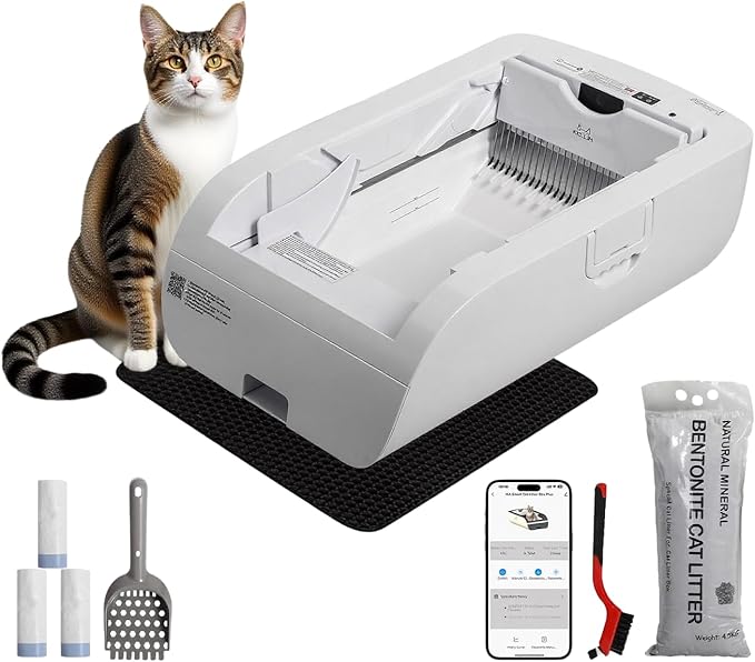 Self-Cleaning Automatic with Open-Top Design Cat Litter Box-Smart APP Control (2.4G/5G) with Health Tracking&24H Backup, Dual Safety Sensors&Odorless Design for Multi-Cat Homes (NO Tent)