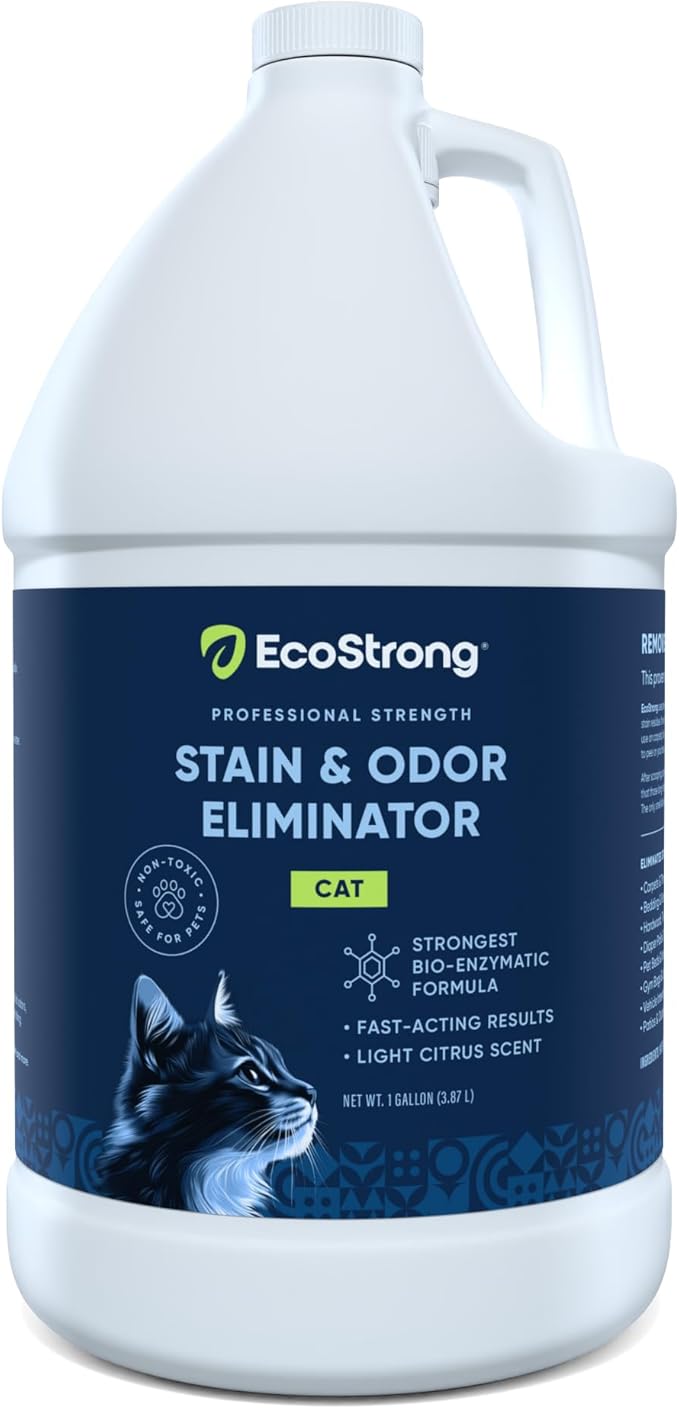 Eco Strong Cat Stain And Odor Remover| Enzyme Urine Odor Neutralizer - Stain Remover for Carpet, Litter Boxes, Bedding, and Laundry [Citrus Scent Gallon Value Size]
