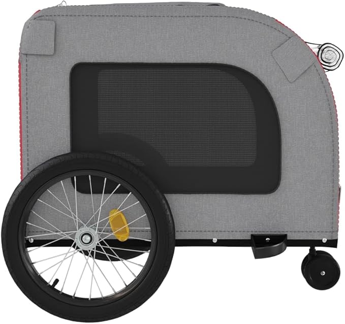 Tidyard Pet Bike Trailer Red and Gray Oxford Fabric and Iron Pet Bicycle Carrier, Animal Bike Stroller for Cat, Puppy, Dog, Outdoor, Travel Style A