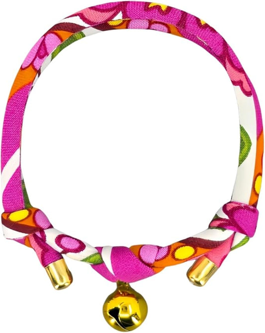Handmade Cotton Cat Collar with Bell – Adjustable Slip-On Design, No Buckle, Lightweight Rope Collar for Kittens, Indoor Cats, and Small Pets (Peep)