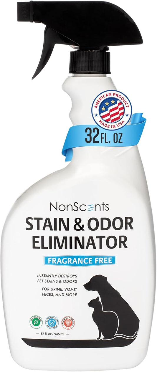 NonScents Stain & Odor Eliminator Spray for Strong Odor - 32 oz - Pet Odor Eliminator for Home - Carpet Stain Remover for Cats and Dog Pee - Cat Urine Destroyer - Carpet Cleaner Spray