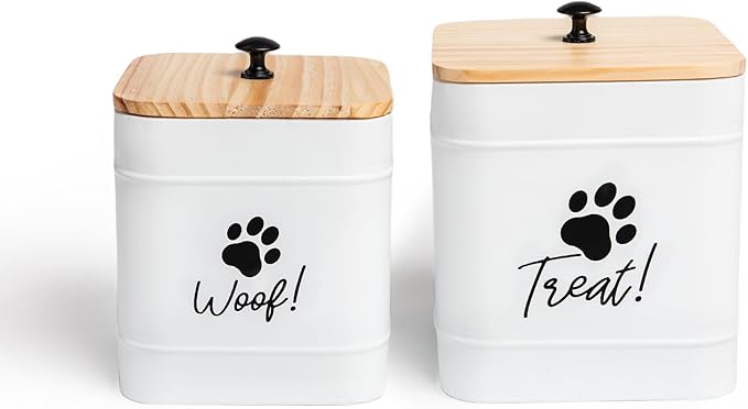DD 2 Pack Dog Treat Container Airtight,White Dog Treat Jar with Airtight Lid,Dog Cookie Jar for Kitchen Counter, Metal Pet Treat Organizer,Small Dog Treat Canister Farmhouse Dog Food Storage