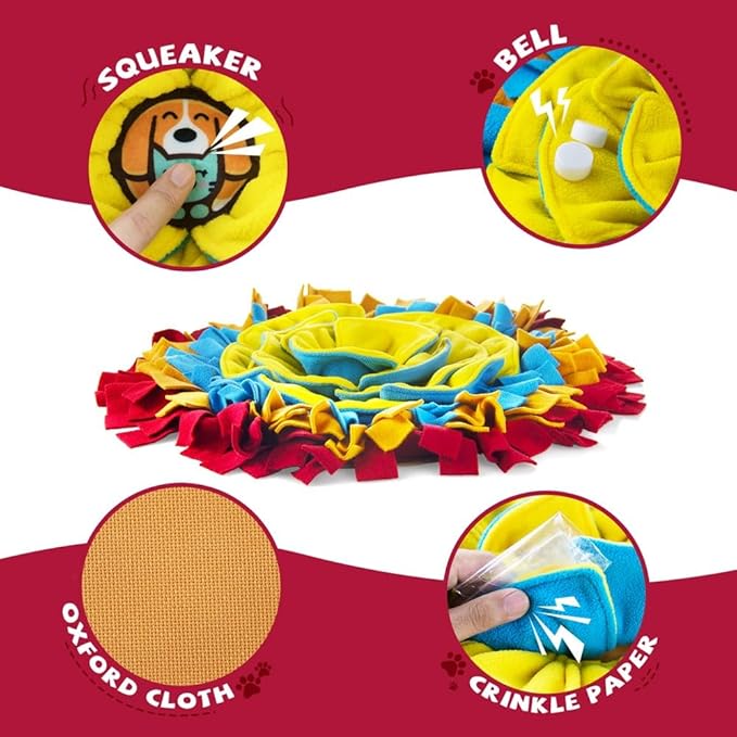 AWOOF Pet Snuffle Mat for Dogs, Interactive Feed Game for Boredom, Encourages Natural Foraging Skills for Cats Dogs Bowl Travel Use, Dog Treat Dispenser Indoor Outdoor Stress Relief (red)