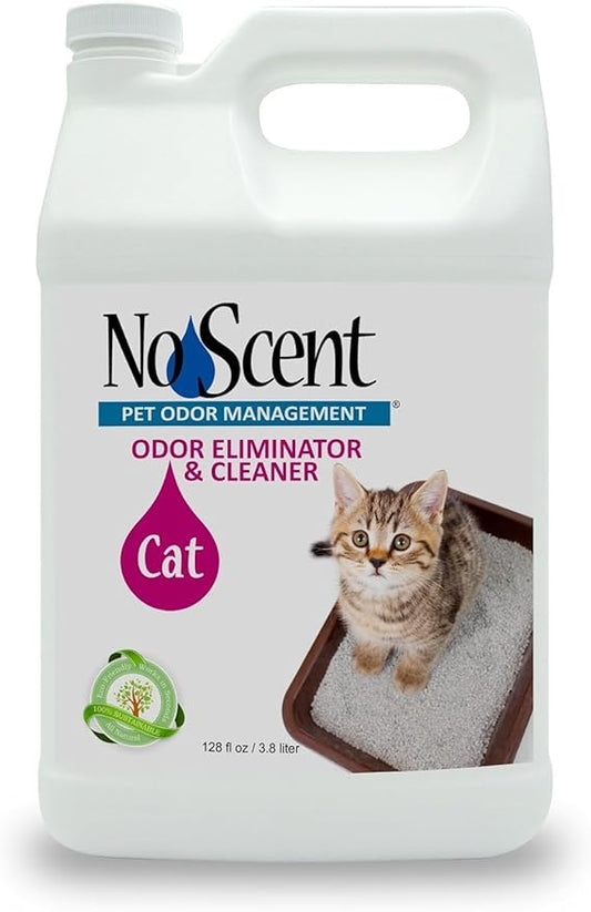 No Scent - Cat Litter Box Cleaner - 128 Fl Oz (3.8 L) - Odor & Stain Remover with Probiotic Formula - Freshener for Furniture, Fabric, Hard Surfaces & Car