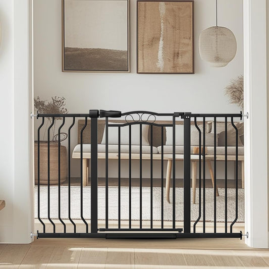 Baby Gate for Stairs 29.53"-53.1" Extra Wide, Pressure Mounted Dog Gate Indoor, Walk Thru Pet Gate for Cat Dog Child,Pet Gates for The House Doorway Black