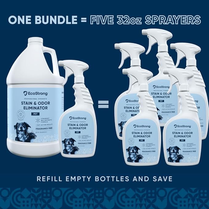 Eco Strong Pet Stain and Odor Remover - Cat Urine Enzyme Cleaner, Urine Destroyer for Dogs, Pet Urine Enzyme Cleaner [All New Fragrance Free] - 160oz Bundle