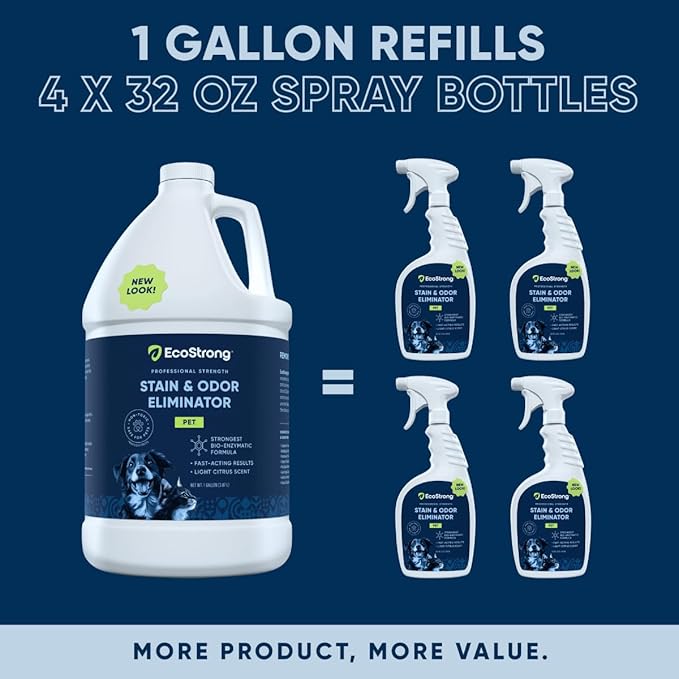 Eco Strong Pet Stain and Odor Remover - Cat Urine Enzyme Cleaner Destroyer, Urine Destroyer for Dogs, Pet Urine Enzyme Cleaner - 128 Oz