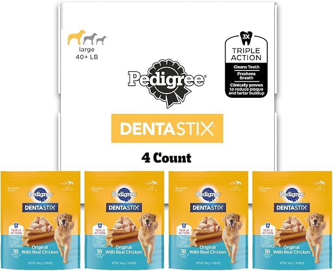 Pedigree Dentastix Large Breed Dog Treats, Original Flavor, (4) 18ct Bags (72 Total Treats)