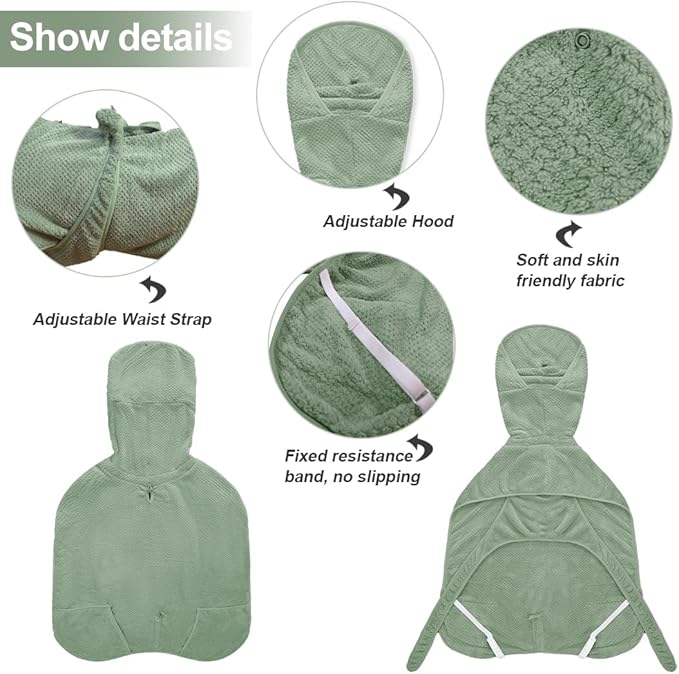 Medium to Large Size Dog Bathrobe, Quick Drying Super Absorbent Used for After Bathing, Warm Dog Towels, Adjustable Hoodies and Belts for Pet Dogs Bath Clothes Products(Green Jacquard, 2XL)