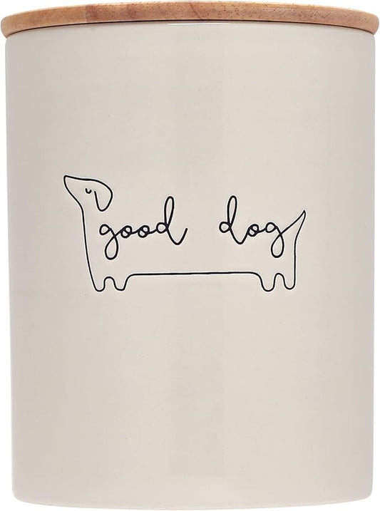 Pearhead Good Dog Ceramic Treat Jar with Airtight Wooden Lid – Modern Neutral Pet Treat Canister Keeps Snacks Fresh – Stylish Countertop Storage, 4 Cup / 32 oz