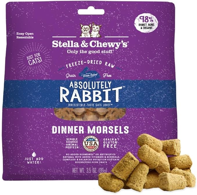 Stella & Chewy's Freeze-Dried Raw Cat Dinner Morsels - Premium Rabbit Recipe with 98% Responsibly-Sourced Meat & Organs - Natural Grain-Free Cat & Kitten Food - Made in USA - 3.5 oz