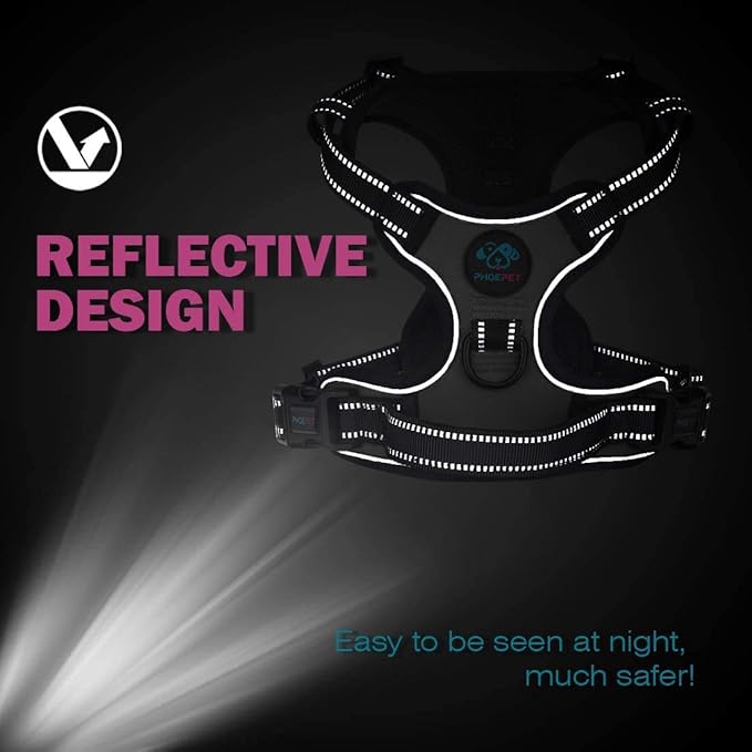 PHOEPET No Pull Dog Harnesses for Small Puppies Reflective Adjustable Front Clip Vest with 2 Metal Leash Attachment Hooks Soft Handle [Over The Head Design](M, Royal Blue)