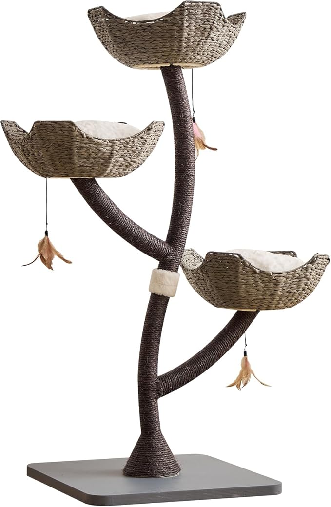 52” Tall Modern Gray Cat Tree Tower for Large Cats| Cat Scratching Posts with Hand-Woven Baskets | Luxury Cat Condo for Indoor Multiple Cats | Cat Furniture for Gifts （52” Gray ）