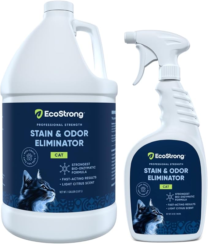 Eco Strong Cat Stain and Odor Remover| Enzyme Urine Odor Neutralizer - Stain Remover for Carpet, Litter Boxes, Bedding, and Laundry [160 Fl Oz Bundle]
