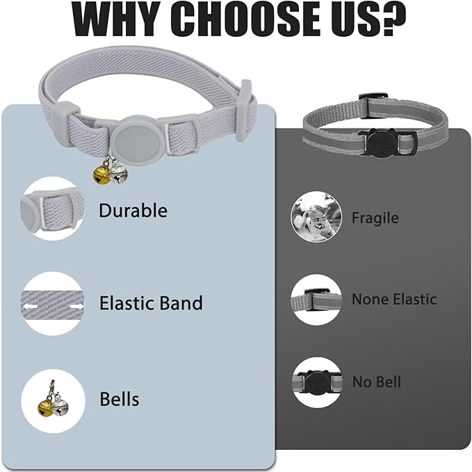 Breakaway Cat Collar with Bell, Safety Buckle Kitten Collar, Elastic Strech Quick Release, Adjustable Lightweight Collars for Girl Boy Cats, Pet Supplies, Accessories, Gifts Gray