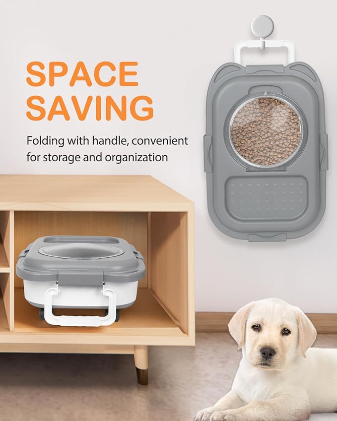 15-23 Lbs Dog Food Storage Container, Collapsible Dog Food Container with Airtight Lid, Wheels, Handle, Large Cat Food Storage Container with Scoop, Dog Bowl for Dog Cat