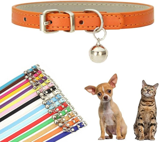 Orange Kitten Collar with Bell, Soft Pu Leather Small Dog Collars Adjustable Buckle for XXS XS Extra Small Medium Tiny Female Male Boys Girls Pets Puppy Cats Teacup Yorkie XX-Small