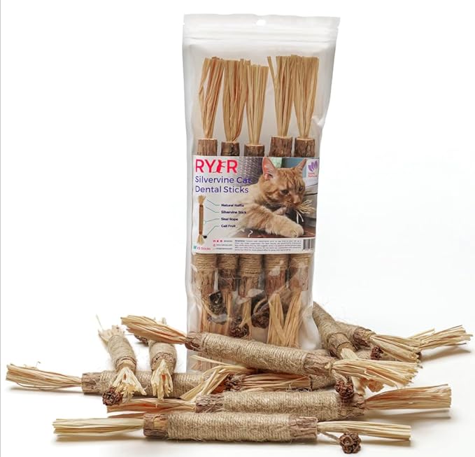 RYERCAT Silvervine Sticks for Cats - 100% Natural Cat Chew Toy for Aggressive Chewers and Kitten Teething - Pet Friendly, Smooth Finish, Irresistible Taste and Smell (5 Pack)