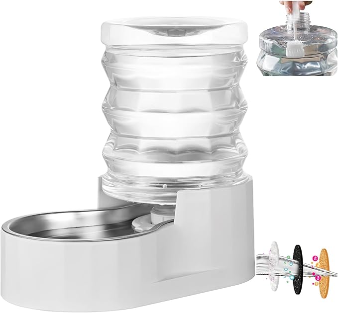 RIZZARI Dog Water Bowl Dispenser: 5L Large Automatic Stainless Steel Gravity Feeder with Specialized Brush and Triple Filter - for Cats with Joint Spine Pain - for Kitchen Bedroom