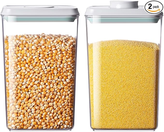 Food Storage Containers with Lids,2.9Qt 2Pcs Airtight Pop Food Storage Containers, BPA-Free Stackable Kitchen Pantry Organizers and Storage, One Button Opening Flour and Sugar Container Sets