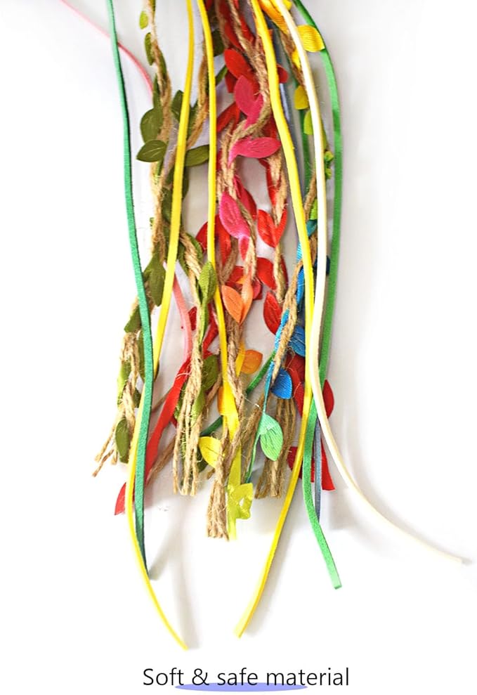 IUHKBH Cat Wands, 3 PCS Colorful Teaser Toy Handcrafted Jungle Wicker Kitten Wands Interactive Cat Toy for Indoor Cats Enrichment, Safe Kitty Toy for All Breed Sizes