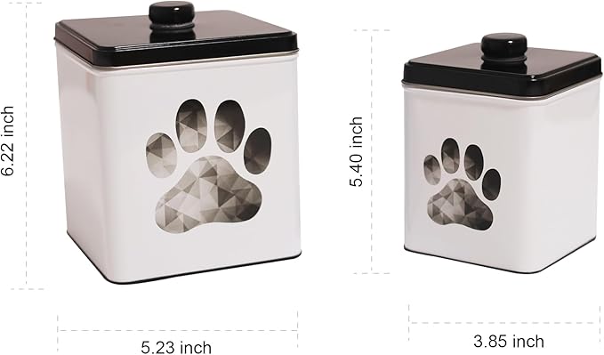 2pc Set Square Storage Dog Tin Container for Treats, Food, Storage, Supplies, Toys (Paw)