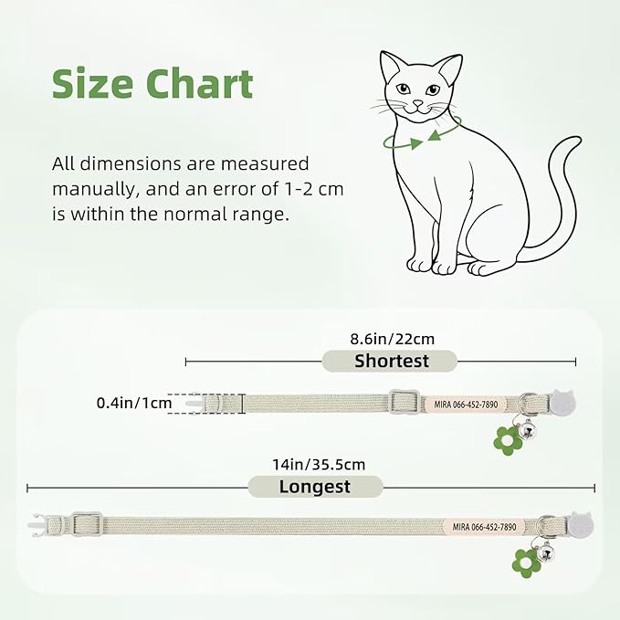 Personalized Cat Collar with Bell - Custom Kitten Breakaway Collars with UV Printed Pet Name and Phone Number Adjustable and Stylish (Corduroy)