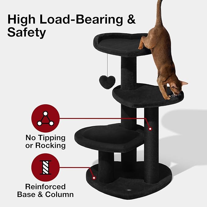 VETRESKA Cat Tree for Indoor Cats, Multi Level Cat Tower with Cat Scratching Post, Cute Cat Climbing Tree with Dangling Toy for Cats（Black）