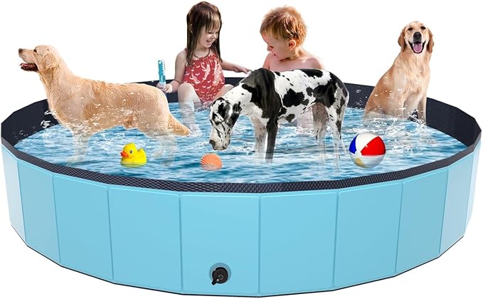 YSJILIDE Portable Dog Pool PVC Pet Swimming Pool Bathtub Collapsible Dog Pool, Hard Plastic Pool for Pets to Swim and Bath (XXL-71"x 12" Blue)