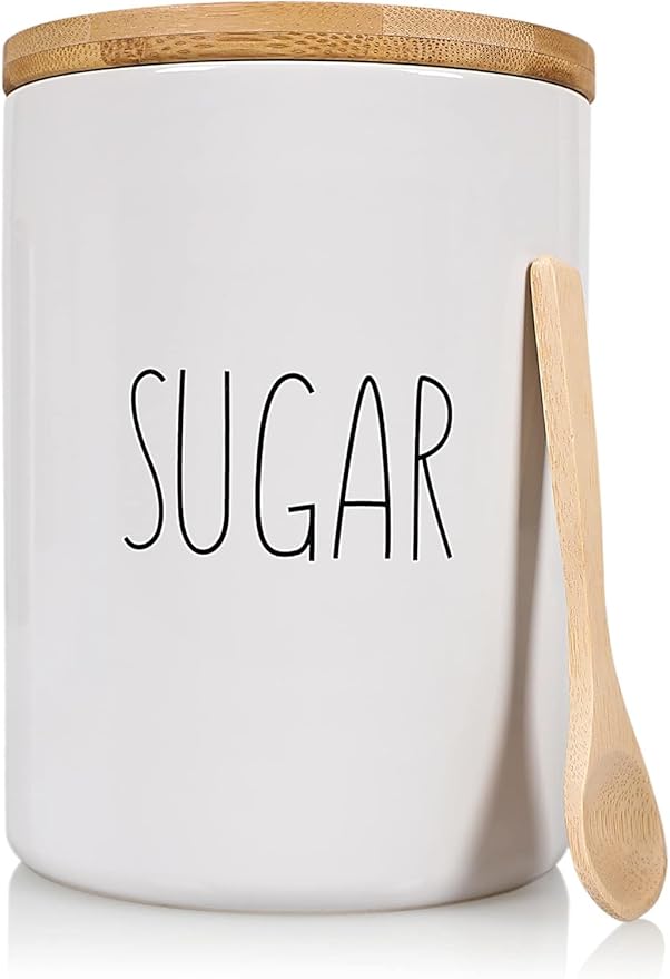 Arthausen Sugar Ceramic Storage 4 Cup / 1080mL Container w/Bamboo Lid Silicone Seal & Spoon, Modern Abstract Art Design for Flour Coffee Spice Airtight Storage on Kitchen Counter Bathroom Organizer