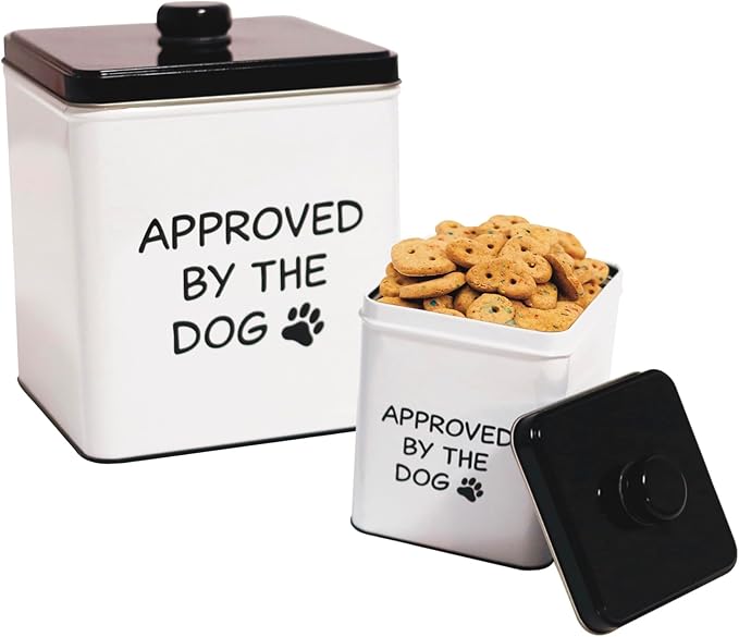 2pc Set Square Storage Dog Tin Container for Treats, Food, Storage, Supplies, Toys (Approved by the Dog)