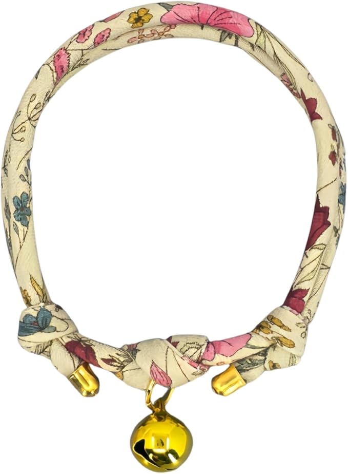 Handmade Cotton Cat Collar with Bell – Adjustable Slip-On Design, No Buckle, Lightweight Rope Collar for Kittens, Indoor Cats, and Small Pets (Petal)