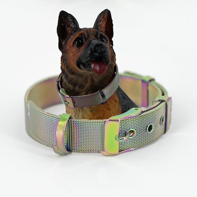 Stainless Steel Big Rainbow Adjustable Breathable Belt Pet Collar Dog Cat Kitten Waterproof S/M/L 14mm Woven Tape Slip Durable Stainless Steel Choker