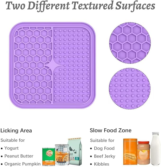 MateeyLife 2PCS Small Lick Mat for Dogs and Cats, Licking Mats for Dog Anxiety Relief, Cat Peanut Butter Lick Pad for Boredom Reducer, Dog Treat Mat Perfect for Bathing Grooming Purple&Light Blue