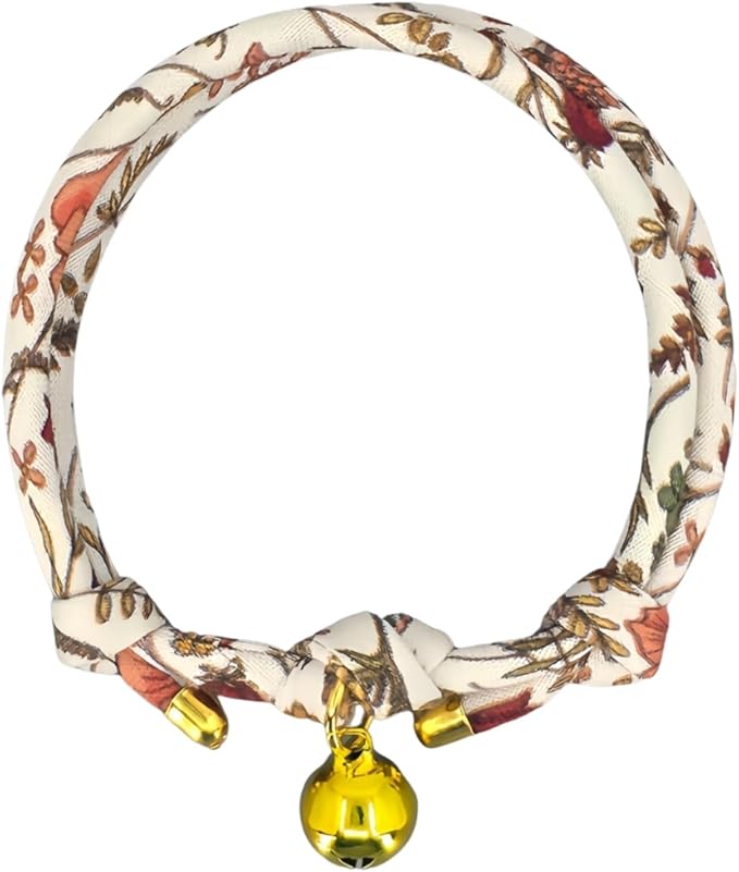 Handmade Cotton Fall Cat Collar with Bell – Adjustable Slip-On Design, No Buckle, Lightweight Rope Collar for Kittens, Indoor Cats, and Small Pets (Autumn)