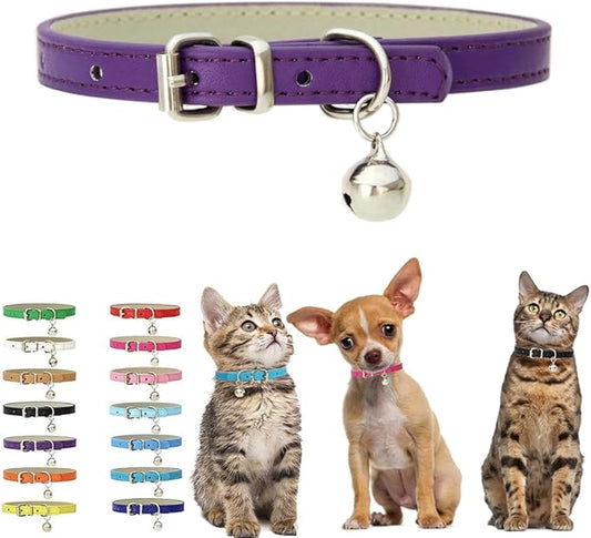 Purple Kitten Collar with Bell, Soft Pu Leather Small Dog Collars Adjustable Buckle for XXS XS Extra Small Medium Tiny Female Male Boys Girls Pets Puppy Cats Teacup Yorkie XX-Small