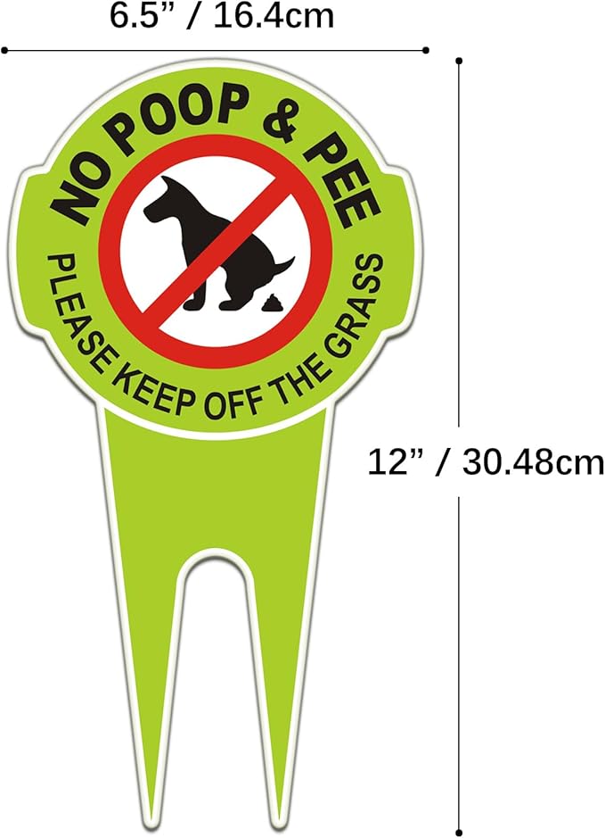 2 Pcs No Poop Dog Signs with Stake 12.0" x 6.5", Double Sided No Pooping Dog Sign for Yard Politely Reads - Please Keep Off The Grass - Stop Dogs from Pooping or Peeing On Your Lawn