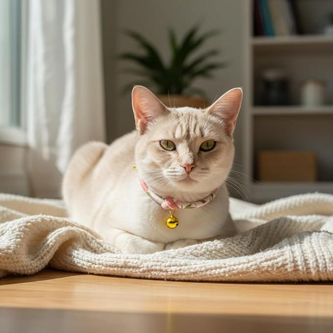 Handmade Cotton Cat Collar with Bell – Adjustable Slip-On Design, No Buckle, Lightweight Rope Collar for Kittens, Indoor Cats, and Small Pets (Peach)