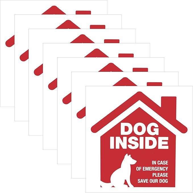 7 Pack Pet Dog Alert Signs Stickers 5x5 Inch Dog Inside Emergency Please Save Our Dog Sign Decal Selignf-Adhesive Vinyl Sign for Ultimate UV, Weather, Scratch, Water and Fade Resistance, Indoor and Outdoor red