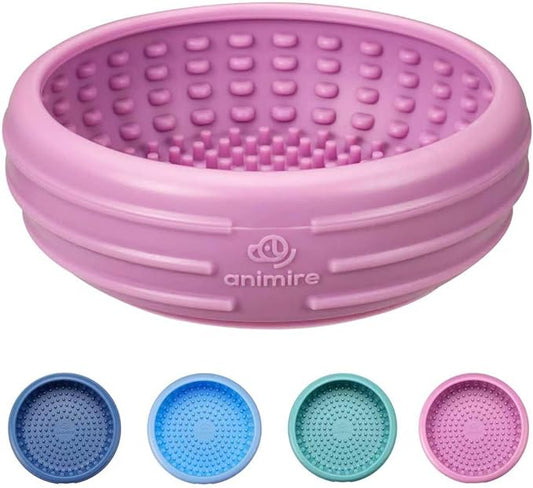 Dog Lick Bowl, Animire Freeze Lick Mat for Dogs, Non-Slip Slow Feeder Licking Bowl Enrichment Treat for Distraction Anxiety Relief, Food Grade Silicone, Dishwasher Safe(Pastel Purple,L)