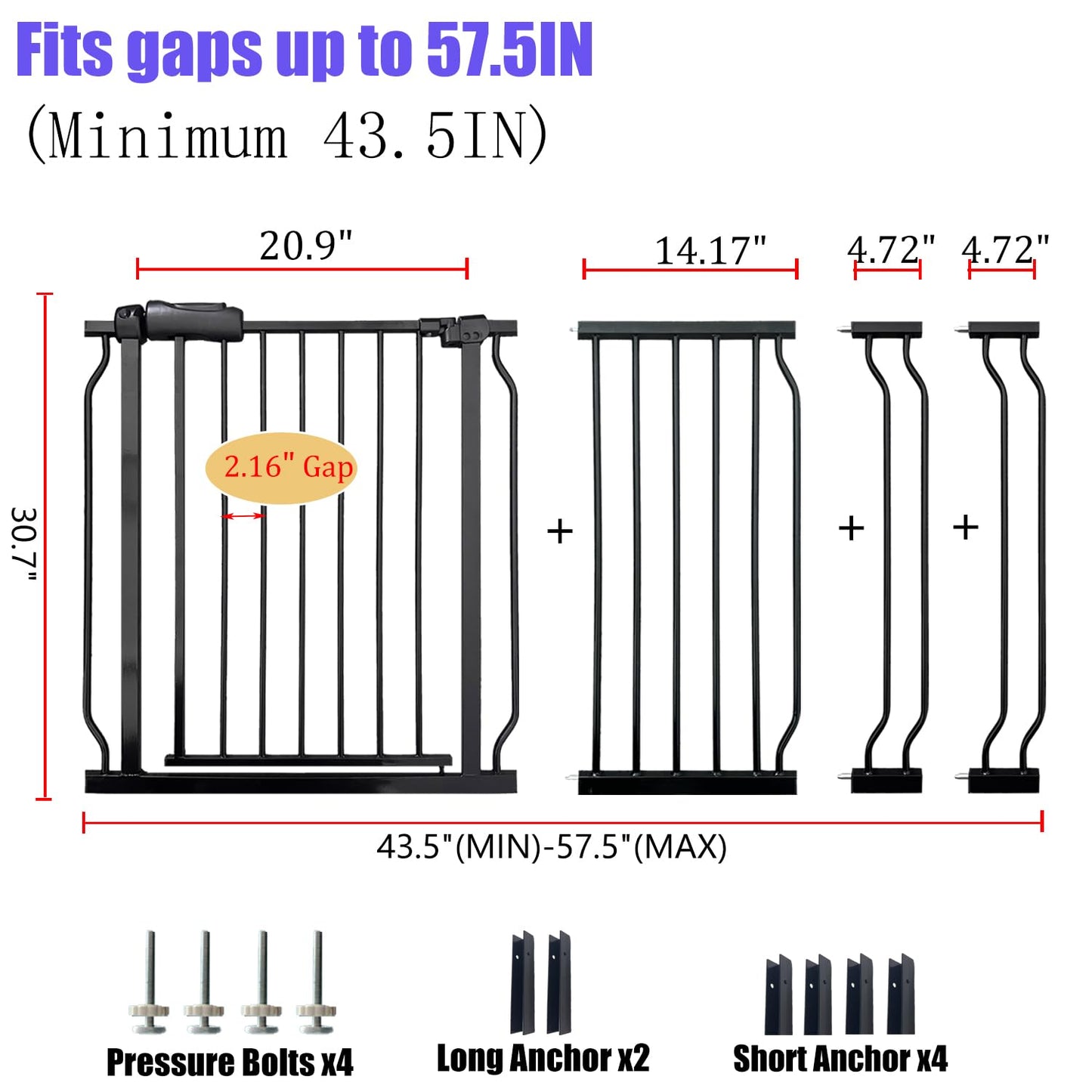Baby Gates Extra Wide 53-57.5 Inch Large Baby Gate for Stairs Tension Pet Dog Gates Indoor for Doorways No Drilling Pressure Mounted Pet Gates for Kids