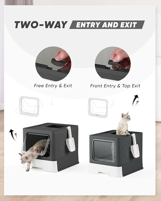 Enclosed Cat Litter Box, Large Litter Box for Big Cats, Covered Kitty Litter Boxes with Lid, Top Entry Cat Box Enclosure with Scoop, Odor Control, Easy to Clean (Black)